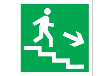 Знак Е-13 (Направление к эвакуационному выходу по лестнице вниз (направо))