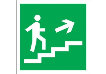 Знак Е-15 (Направление к эвакуационному выходу по лестнице вверх (направо))