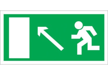 Знак Е-06 (Направление к эвакуационному выходу налево вверх)