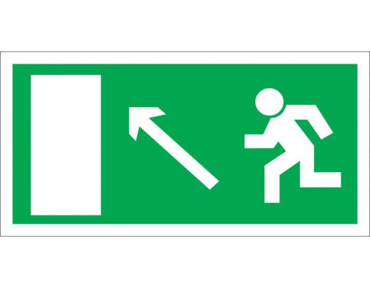 Знак Е-06 (Направление к эвакуационному выходу налево вверх)