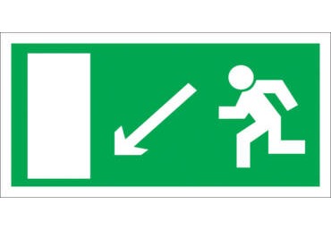 Знак Е-08 (Направление к эвакуационному выходу налево вниз)
