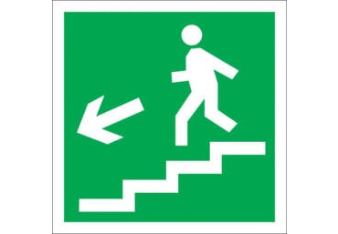 Знак Е-14 (Направление к эвакуационному выходу по лестнице вниз (налево))