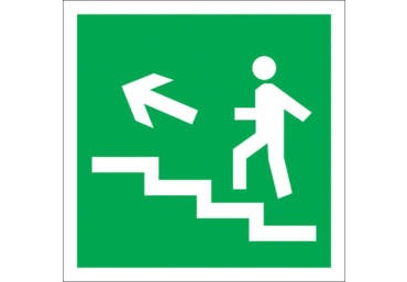 Знак Е-16 (Направление к эвакуационному выходу по лестнице вверх (налево))