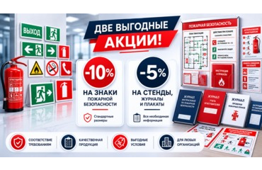 Акции июня на продукцию по пожарной безопасности: скидки на знаки, стенды, журналы и плакаты