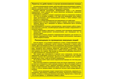 Плакат "Памятка по действиям в случае возникновения пожара. Рекомендации по проведению эвакуации людей"