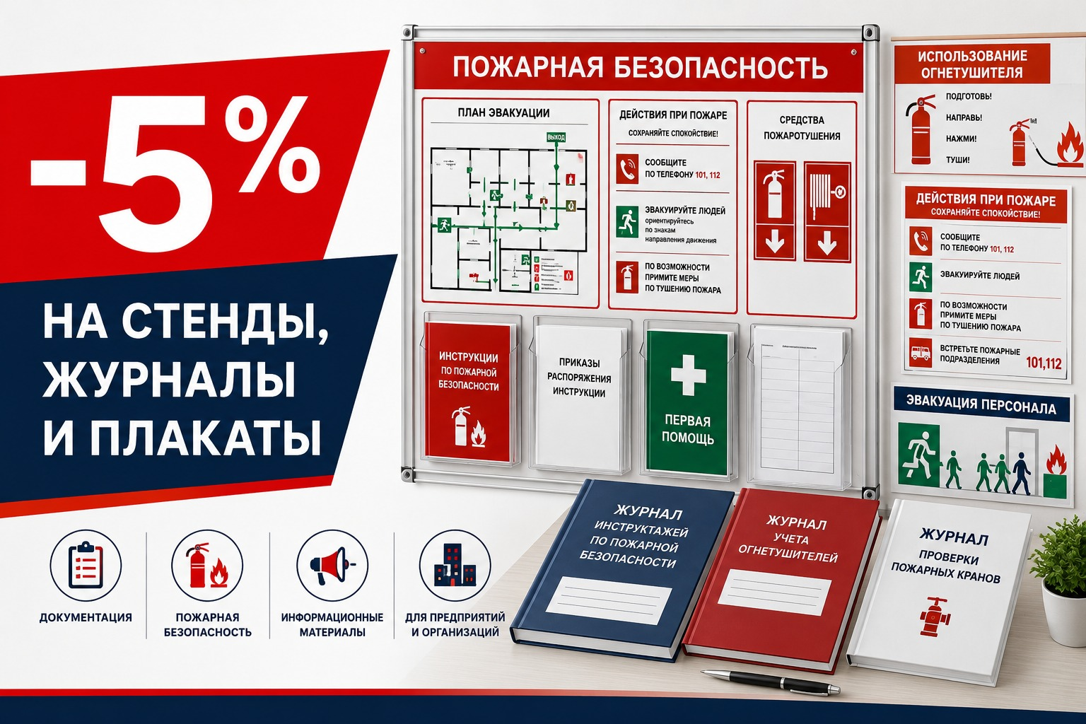 Скидка -5% на стенды, журналы и плакаты